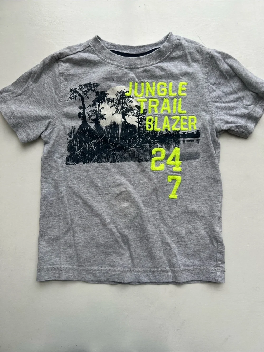 Gymboree Gray Short-Sleeve Tee with Neon Yellow 'Jungle Trail Blazer' Graphic